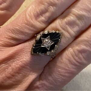 Vintage 14 kt White Gold Onyx Diamond Ring STUNNING❣️🖤